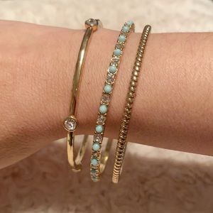 Premier Designs Jewelry Brand Bangles.  Set of three.  Gold and Mint. One Size.
